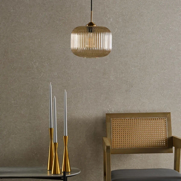 Szklana lampa wisząca do salonu Demarius DEM0106 bursztynowa