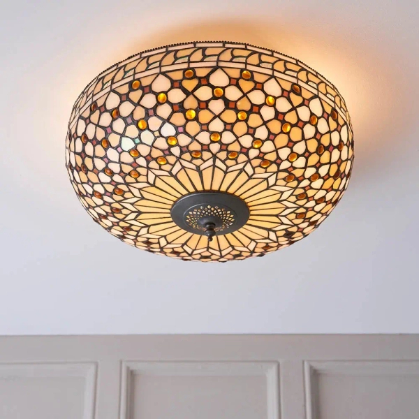 Lampa sufitowa tiffany Mille Feux 64276 dekoracyjna szklana brązowa beżowa