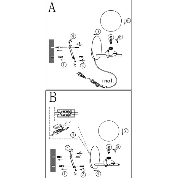 Loftowa LAMPA ścienna NYXIS DL108202000 Trio szklana OPRAWA kinkiet kula mosiądz biała