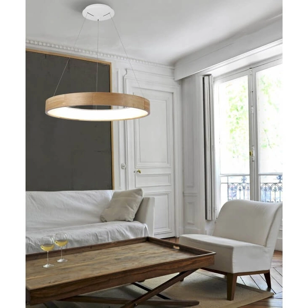 Okrągła lampa wisząca SILVAM AZ3344 Azzardo LED 30W 3000K drewniany
