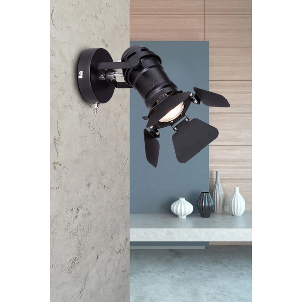 Industrialny kinkiet ścienny Egon 54650-1B reflektor filmowy czarny