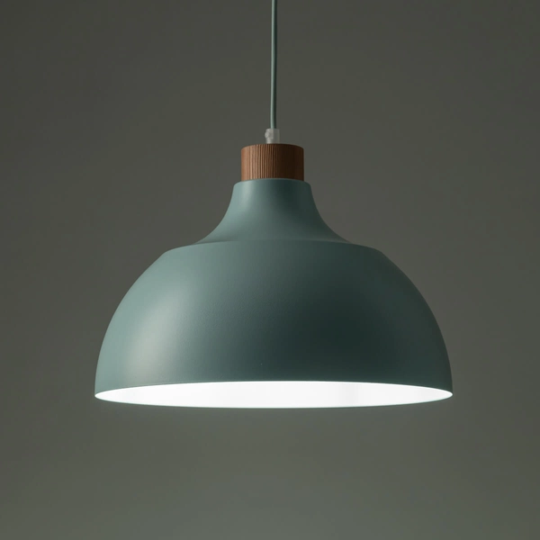 Lampa zwisowa do przedpokoju Cap 5901 kopuła metalowa drewniany miętowy