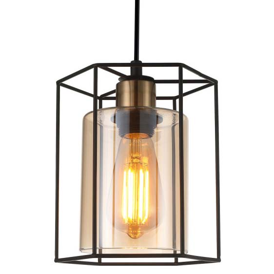Industrialna lampa wisząca Kalula PND-78901-1-BK+AMB kuchenny zwis czarny bursztynowy