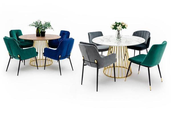 Okrągły stół GLAM WALNUT z drewnianym blatem orzech chrom