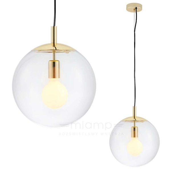 Wisząca LAMPA hygge ALUR S 10737109 Kaspa szklana OPRAWA kulisty ZWIS skandynawski kula ball złota przezroczysta