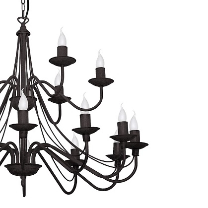 Czarny kandelabr Róża 397S1 Aldex  żyrandol rokoko 18-ramienny salonowy