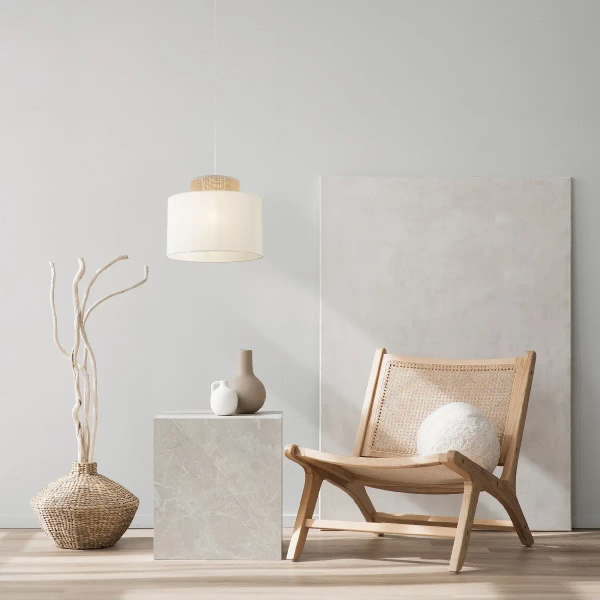 Skandynawska lampa wisząca Duo 1856 tuba z naturalnej juty biały