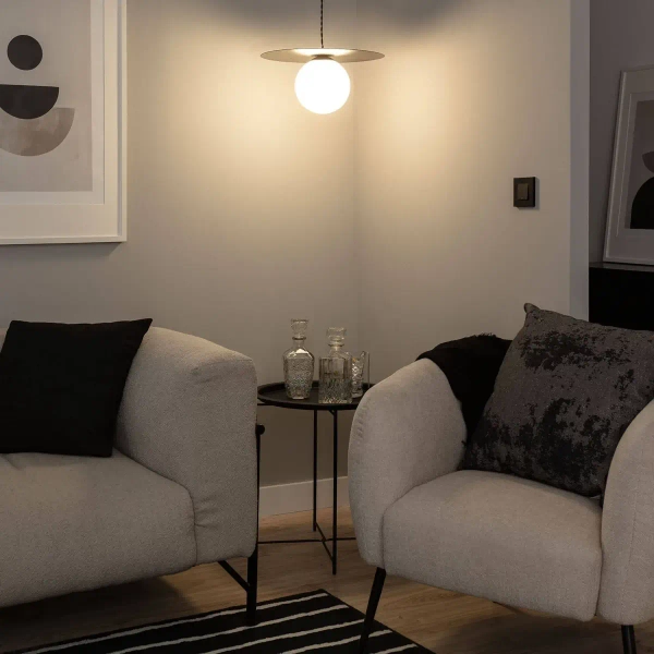 Kulista lampa wisząca Rotonde ABR-LWO-RTO-E14 talerz szklany czarny biały