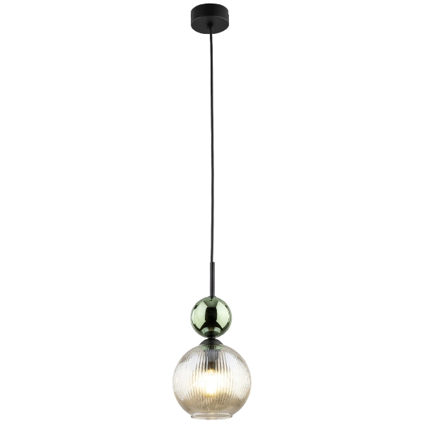 Szklana zwisająca lampa Sophia Green 11145 żebrowana kula zielony