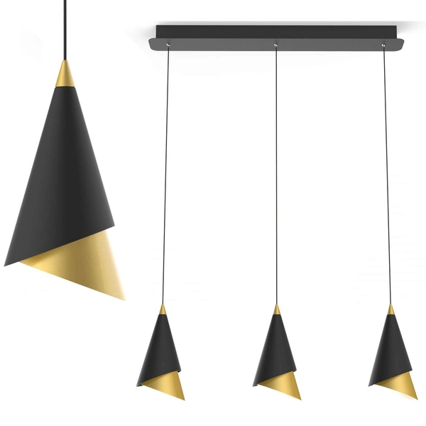 LAMPA wisząca RAALTO PND-433128-3 Italux metalowa OPRAWA modernistyczna ZWIS na listwie LED 21W 3000K stożek czarny złoty