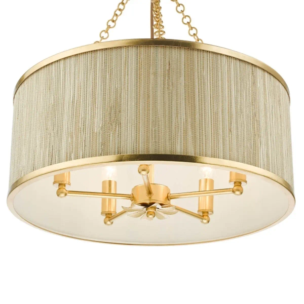 Drewniana wisząca lampa Fenella FEN0535 lniana trawa morska złoty