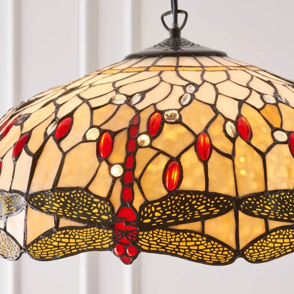 Szklana wisząca lampa nad stół Dragonfly 64079 na łańcuchu tiffany beżowa