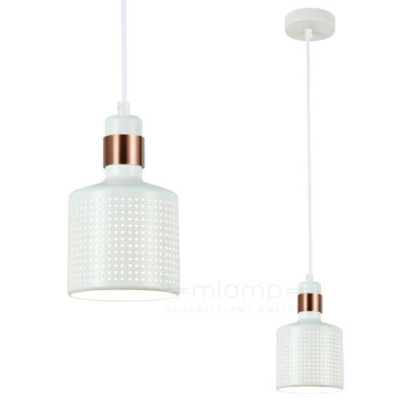 Wisząca lampa ażurowa RESTENZA PND-2439-1-WH metalowy tuba biała miedziana