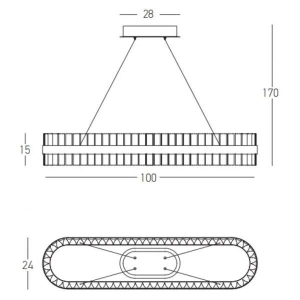 Lampa wisząca kryształowa 22041 LED 68W 3000K nad stół crystals złoty
