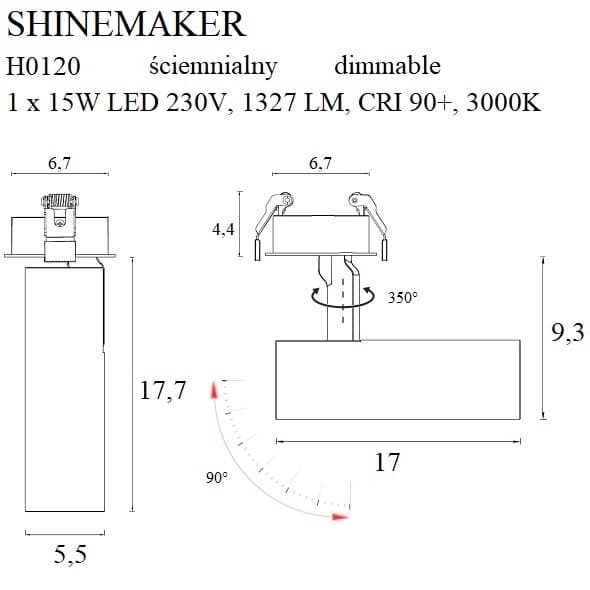 Lampa wpuszczana SHINEMAKER H0120 Maxlight LED 15W 3000K ściemnialna czarna
