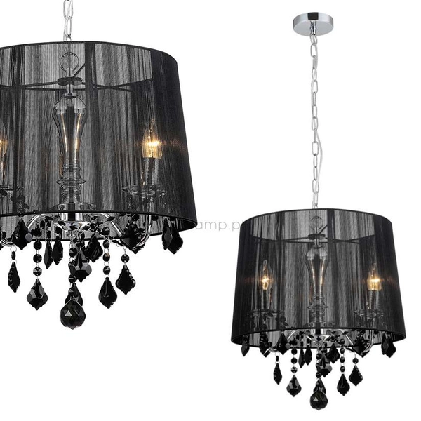LAMPA wisząca CORNELIA MDM-2572/3 BK Italux abażurowa OPRAWA glamour ZWIS z kryształkami organza mgiełka crystal czarna