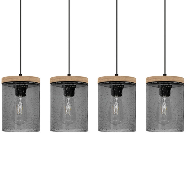 Loftowa lampa wisząca MONSUN 161859451 szklana zwis przydymiony drewno