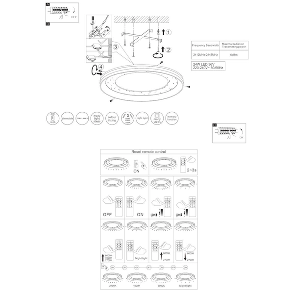 Nasufitowa lampa Clarino 48918-24 LED 24W 6000K plate biała
