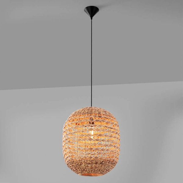 Lampa wisząca GUARDIA LE44578 owalna pleciona naturalna czarna