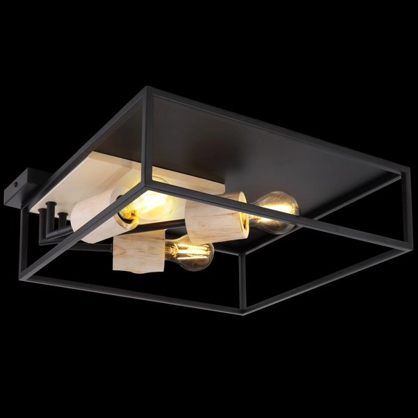 Plafon LAMPA skandynawska HAGAR 15477D1 Globo prostokątna OPRAWA sufitowa klatka metalowa czarna drewniana czarna drewniana