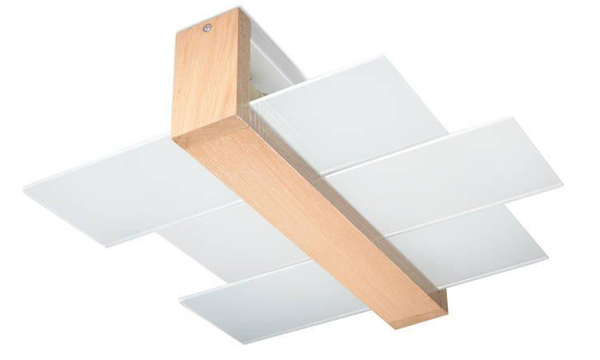 Plafon LAMPA sufitowa SL.0076 szklana OPRAWA drewno naturalne
