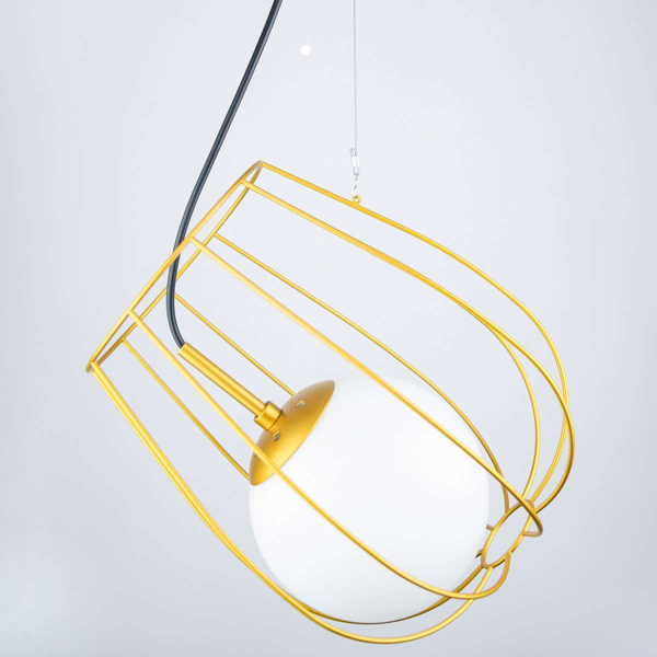 Druciana LAMPA wisząca MELISA MDM-3943/1 GD Italux metalowa OPRAWA drut ZWIS szklana kula ball klatka loft złota