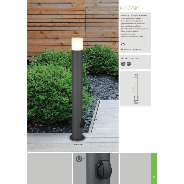 Słupek zewnętrzny z gniazdkami HOOSIC 424067142 IP44 antracyt