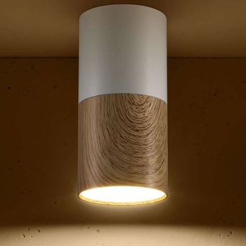 Downlight lampa 2273655 okrągła metalowa tuba biała naturalne drewno
