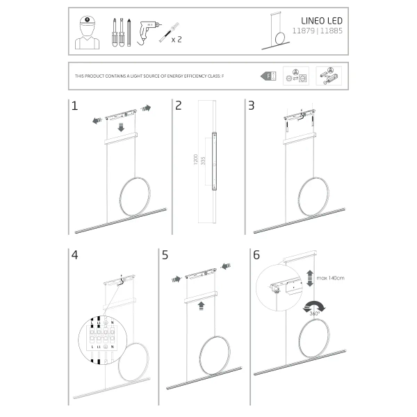 Podłużna lampa wisząca LINEO 11885 LED 39W 3000K ring biały