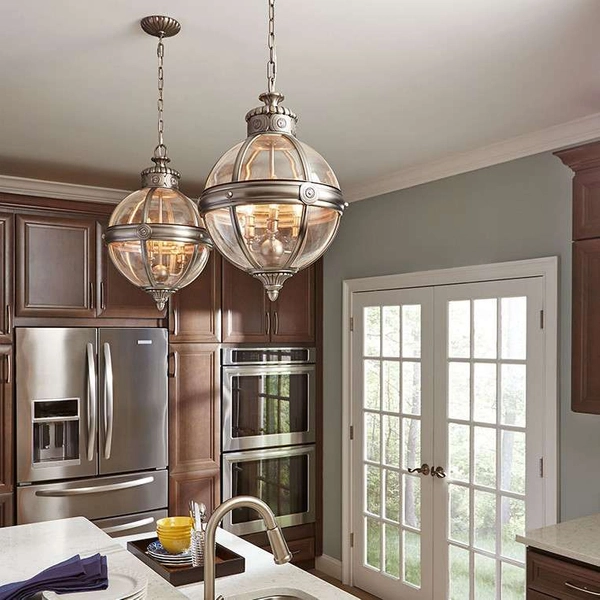 LAMPA wisząca FE-ADAMS-4P-ANL Elstead FEISS metalowa OPRAWA rustykalna ZWIS kula ball na łańcuchu nikiel przezroczysta