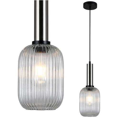 LAMPA wisząca ANTIOLA PND-5588-1M-SC+CL Italux plisowana OPRAWA szklany zwis nikiel przezroczysty