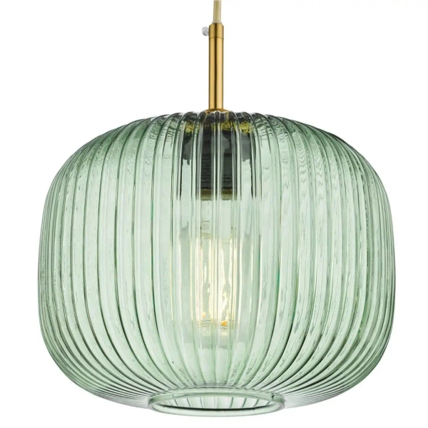 Lampa wisząca nad wyspę Demarius DEM0124 do jadalni szklana zielona mosiądz