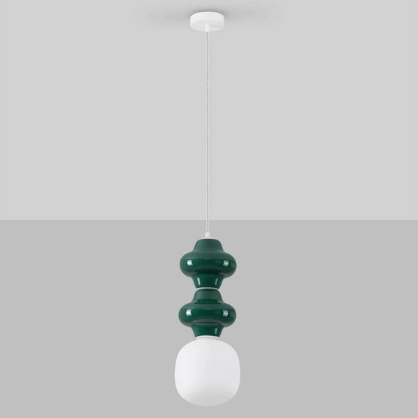 Lampa ceramiczna wisząca VILROSA LE44559 do salonu ciemnozielona biała