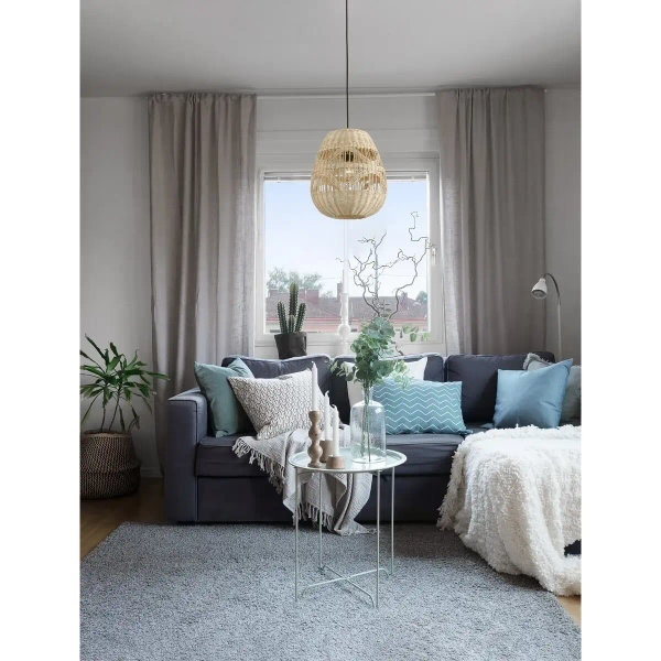 Pleciona lampa wisząca REYNOSA LE42949 nad łóżko beżowa czarna