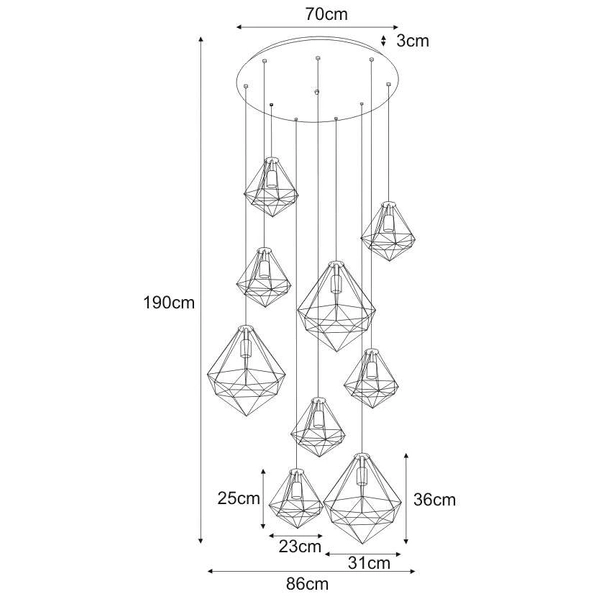 LAMPA wisząca MARKO KP-06 Kaja druciana OPRAWA metalowa kaskada ZWIS industrialny czarny złoty