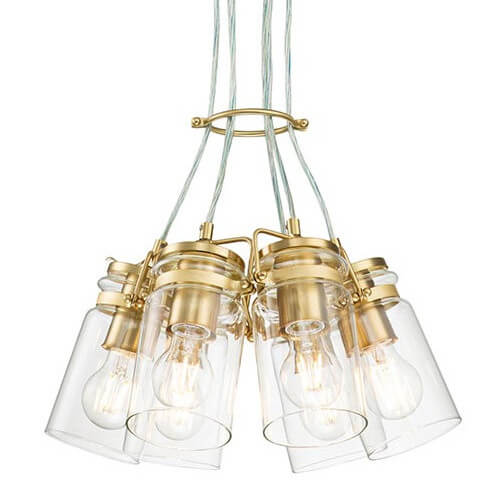 Wielopunktowa lampa zwis Brinley KL-BRINLEY6-BB Kichler przezroczysta mosiądz