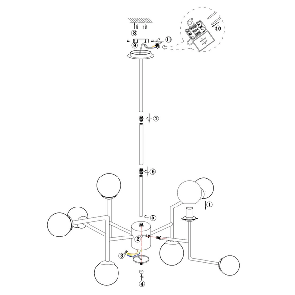 Sufitowa LAMPA plafoniera ERICH MOD221-PL-08-N Maytoni modernistyczna OPRAWA molekuły szklane kule nikiel