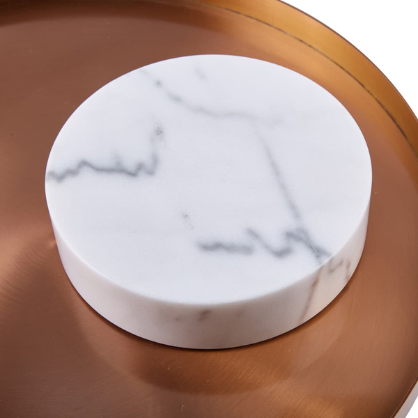 Modernistyczny stolik kawowy COLUMN DP-FA1 white copper Step marmur stał biały miedziany