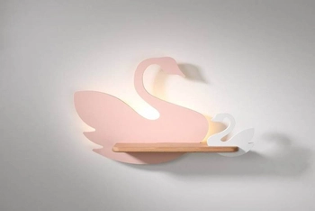 Dziecięca LAMPA ścienna SWAN 21-75598 Candellux drewniana OPRAWA dekoracyjna LED 5W 4000K łabędzie różowe białe drewno