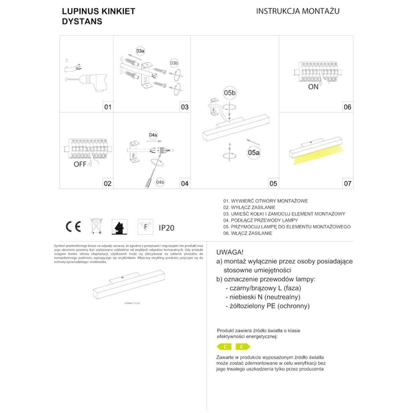Prostokątna lampa ścienna liniowa Lupinus 6155D13203-1 Elkim LED 40W 4000K czarna