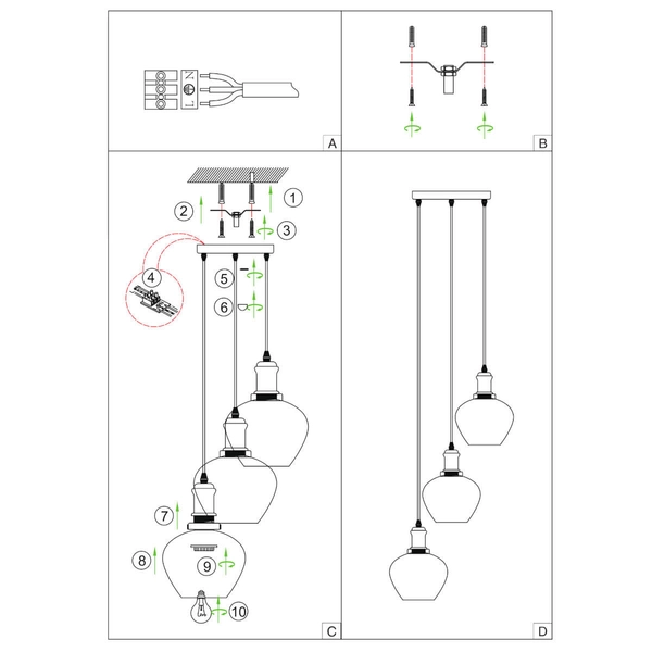 Szklana lampa wisząca Caldas LE41926 loftowa przydymiona czarna