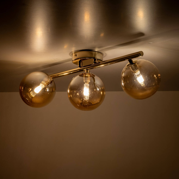 Lampa natynkowa do salonu Estera 5418 kule bańki bursztynowa złota