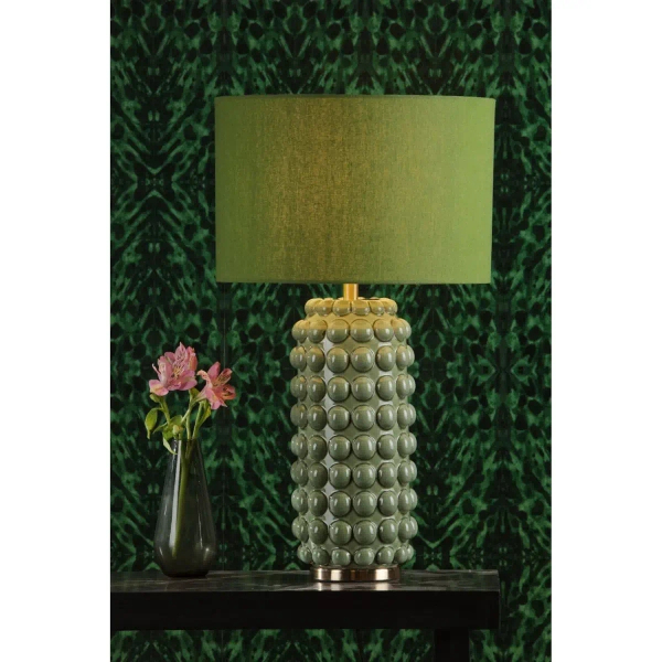Tkaninowa lampa stołowa Etzel ETZ4224 ceramiczna zielona mosiądz