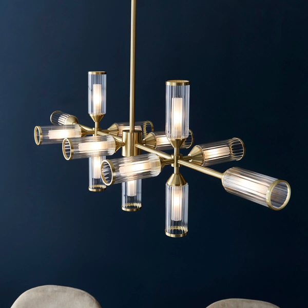 Przysufitowa lampa szklana L&-1106259 tubki mosiądz przezroczysty