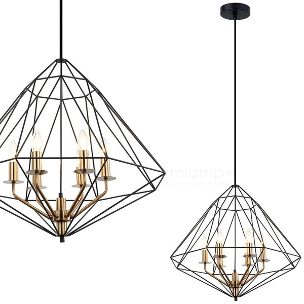 Industrialna LAMPA wisząca MARESMO PEN-6369-6-BKBR Italux świecznikowa OPRAWA druciana klatka metalowy zwis czarny złoty