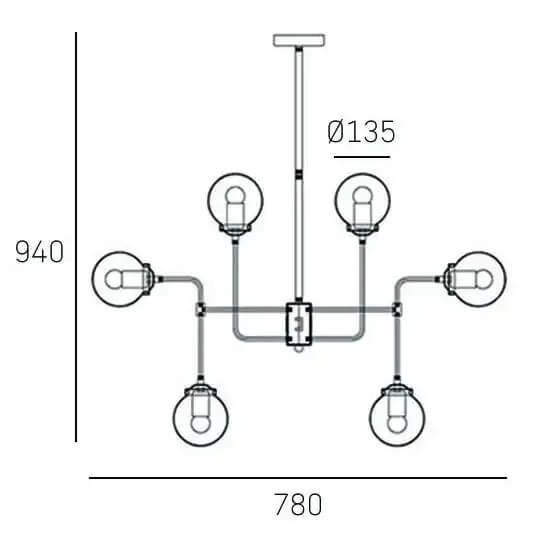 Industrialna lampa sufitowa Boston molekuły czarna mosiądz