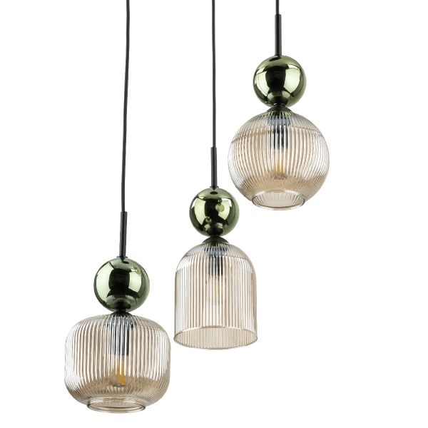 Glamour lampa wisząca do jadalni Sophia Green 11148 żebrowana zielony