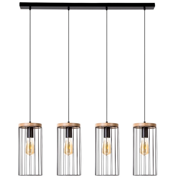 Lampa wisząca TIMEO 195109457 druciana metalowy zwis loftowy drewno czarny