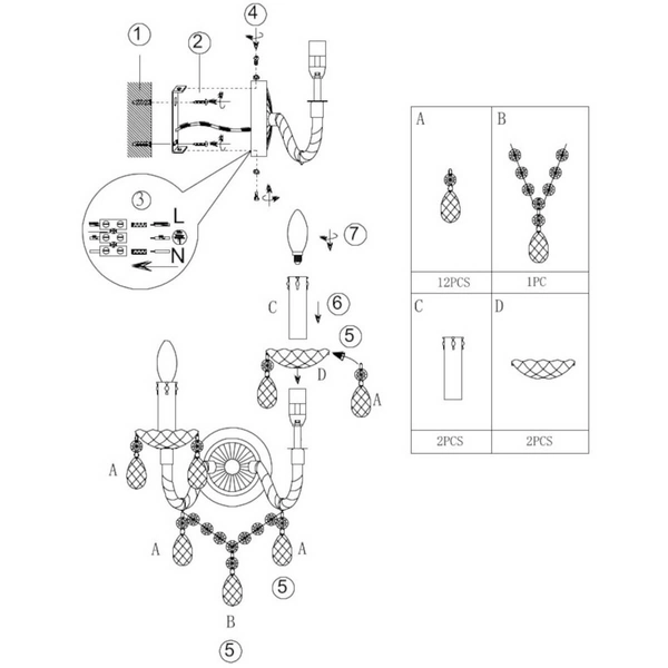 Kinkiet ścienny Luster R25072000 RL Light dekoracyjny crystals srebrny