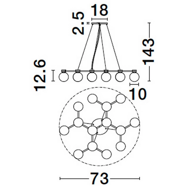 Wisząca lampa molekułowa CAMINOS LE44544 złoty czarny biały